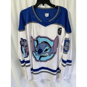 Lilo &‎ Stitch Disney Stitch #02 White Blue Hockey Jersey Adult XL